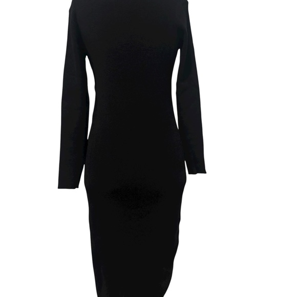Micas Black Ribbed Button-Down Long Sleeve Knit Midi Dress NWT Size Small - Picture 7 of 10